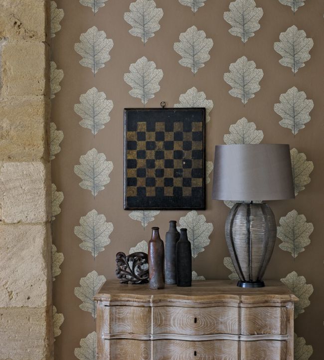 Oak Filigree Wallpaper - Stone/Gilver - DWOW215698 - Sanderson - Morris Wallpaper