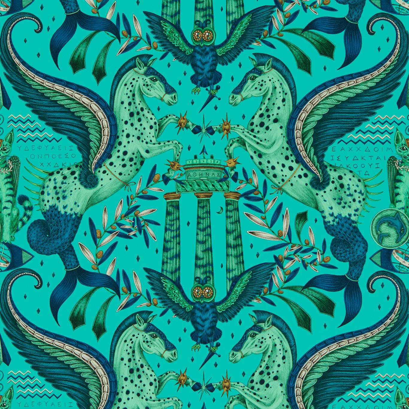 Odyssey Mythos Wallpaper - Peacock - Clarke & Clarke - W0215/02 - Morris Wallpaper