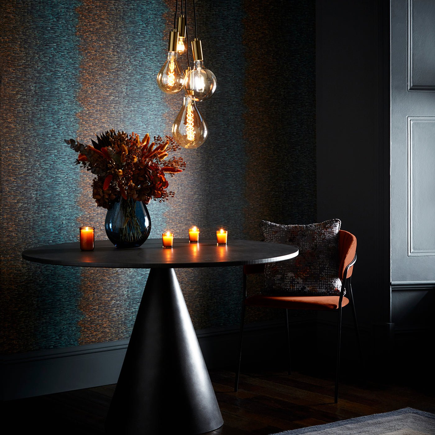 Ombre Wallpaper - Teal/Spice - Clarke & Clarke - W0153/03 - Morris Wallpaper