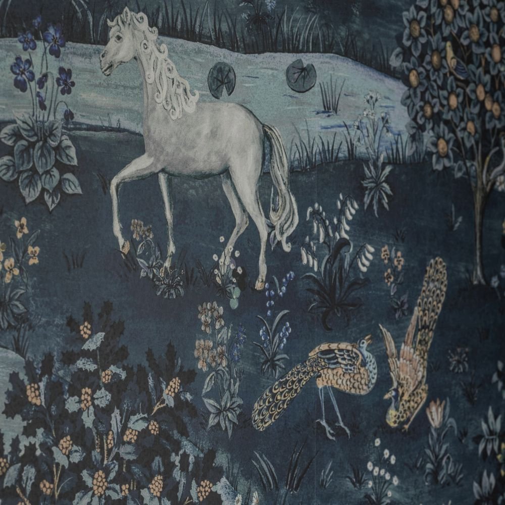 Owl & Willow Wallpaper Mural - Indigo - 217406 - Morris Wallpaper WD