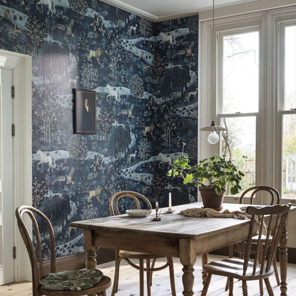 Owl & Willow Wallpaper Mural - Indigo - 217406 - Morris Wallpaper WD