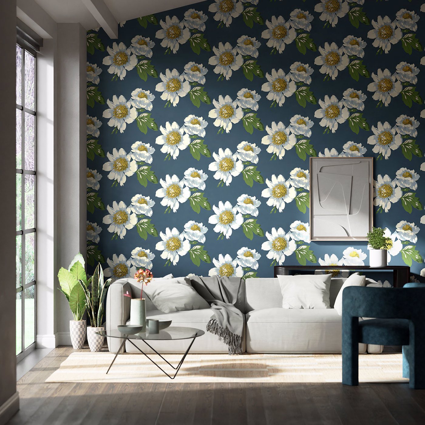 Paeonia Wallpaper - Azurite/Meadow/Nectar - Harlequin - HQN2112842 - Morris Wallpaper