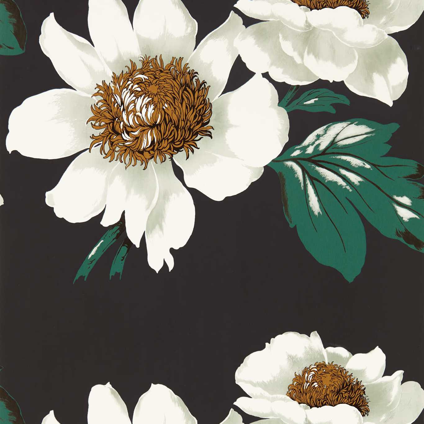 Paeonia Wallpaper - Black Earth/Fig Leaf/ Gold - Harlequin - HQN2112841 - Morris Wallpaper