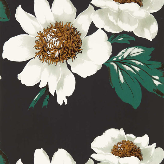 Paeonia Wallpaper - Black Earth/Fig Leaf/ Gold - Harlequin - HQN2112841 - Morris Wallpaper