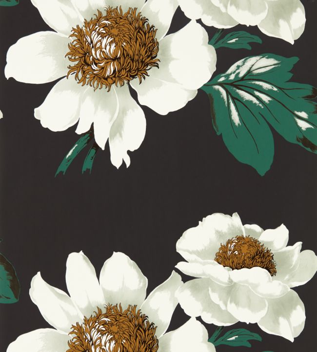 Paeonia Wallpaper - Black Earth/Fig Leaf/ Gold - HQN2112841 - Harlequin - Morris Wallpaper