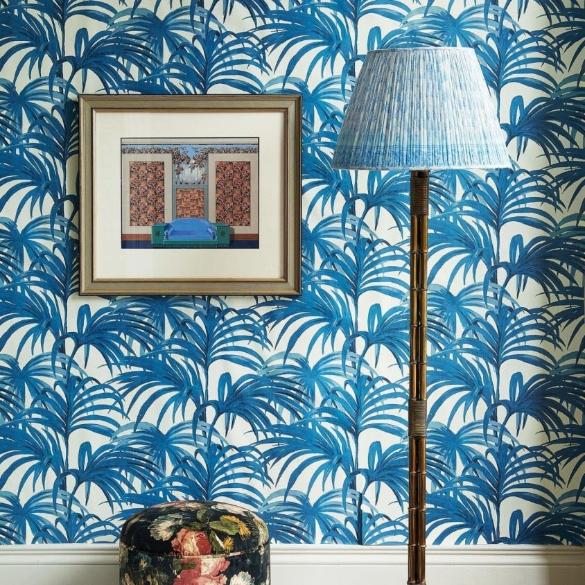 Palmeral Wallpaper - Off-White / Azure - House of Hackney - 1-WA-PAL-DI-W&A-XXX - Morris Wallpaper