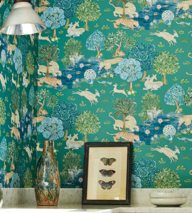 Pamir Garden Wallpaper - Teal/Peacock - DCPW216765 - Sanderson - Morris Wallpaper