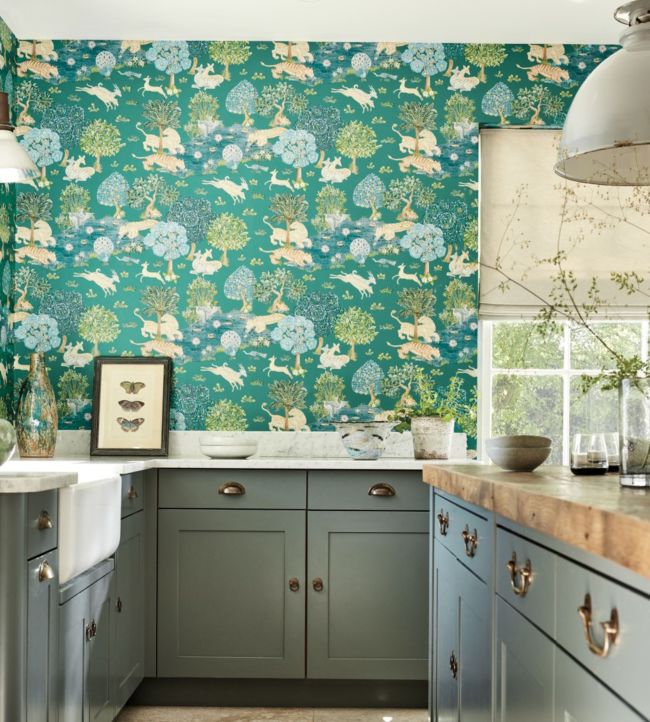 Pamir Garden Wallpaper - Teal/Peacock - DCPW216765 - Sanderson - Morris Wallpaper