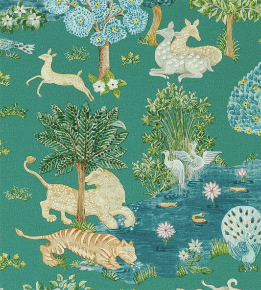 Pamir Garden Wallpaper - Teal/Peacock - DCPW216765 - Sanderson - Morris Wallpaper