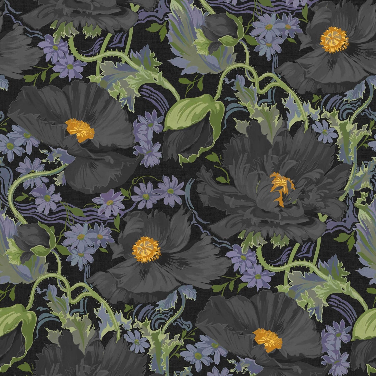 Papavera Wallpaper - Noir - House of Hackney - 1-WA-PAV-DI-NOI-XXX - Morris Wallpaper