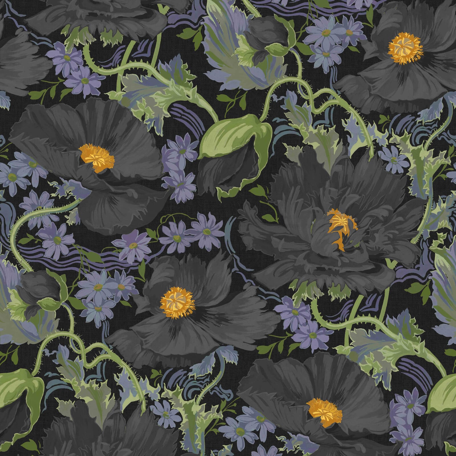 Papavera Wallpaper - Noir - House of Hackney - 1-WA-PAV-DI-NOI-XXX - Morris Wallpaper