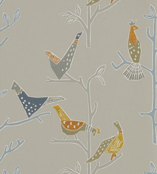 Passaro Wallpaper - Cinnamon / Slate - 111925 - Scion - Morris Wallpaper