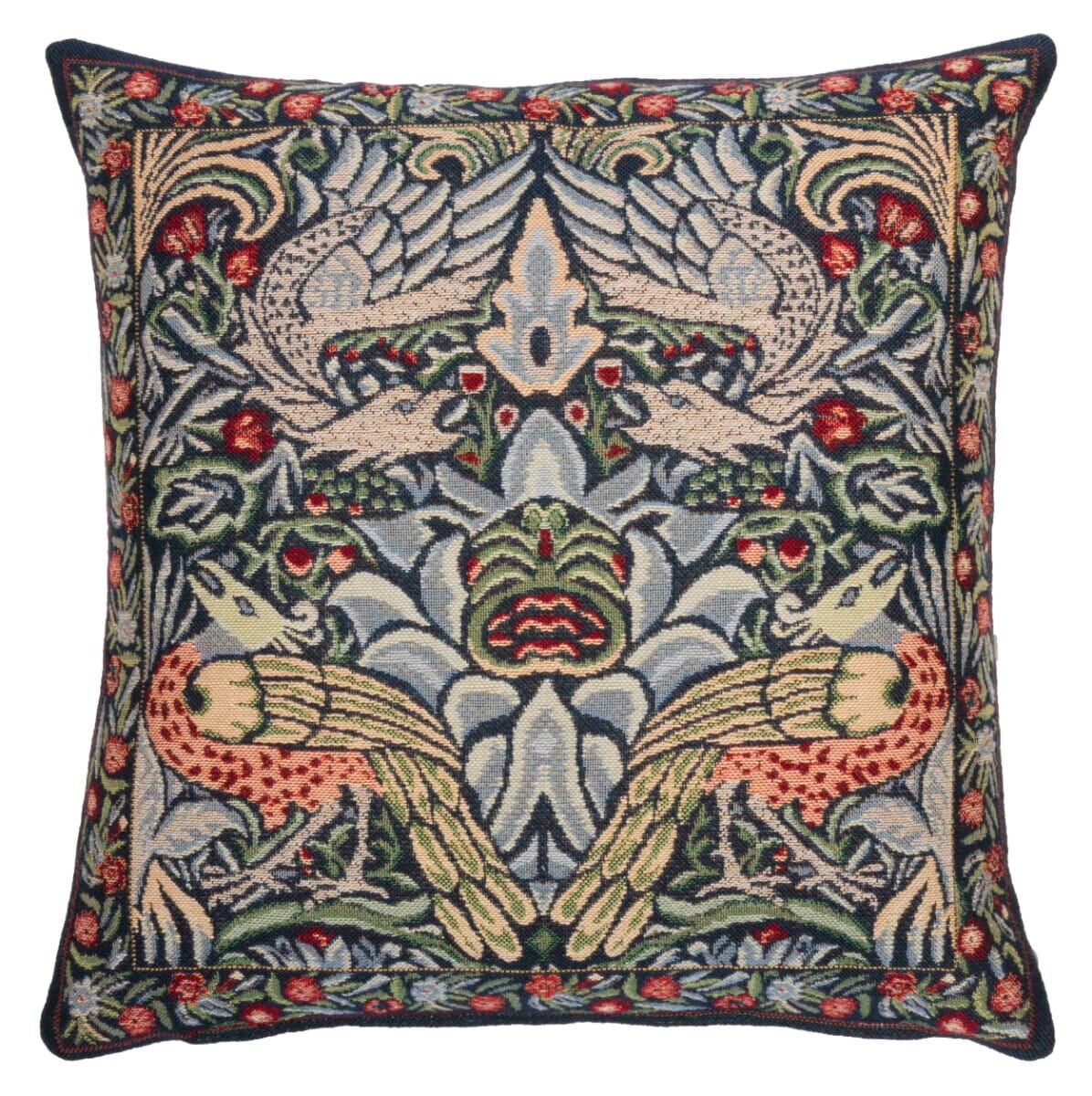 Peacock & Dragon Blue Tapestry Cushion with Feather Filler - Hines - 827-1 - Morris Wallpaper