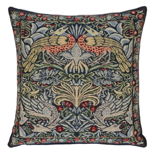 Peacock & Dragon Blue Tapestry Cushion with Feather Filler - Hines - 827 - Morris Wallpaper