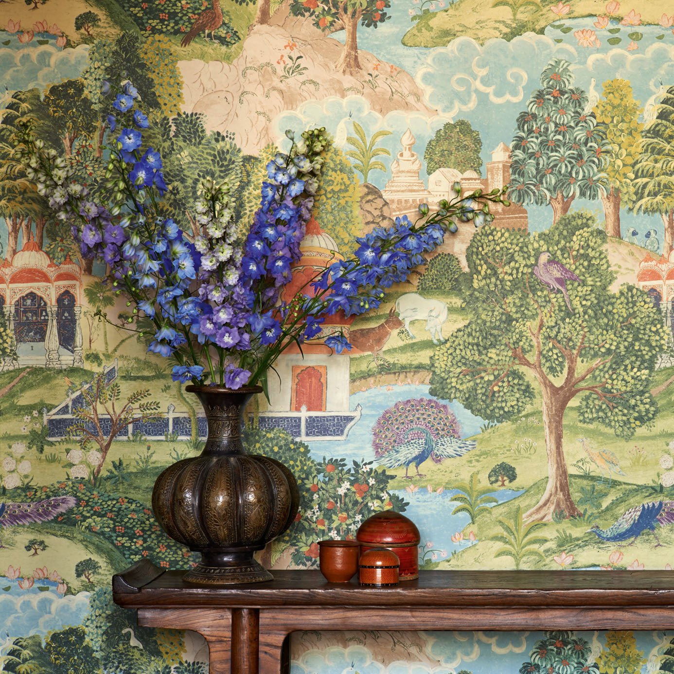 Peacock Garden Wallpaper - Green/Coral - Zoffany - ZJAI311743 - Morris Wallpaper