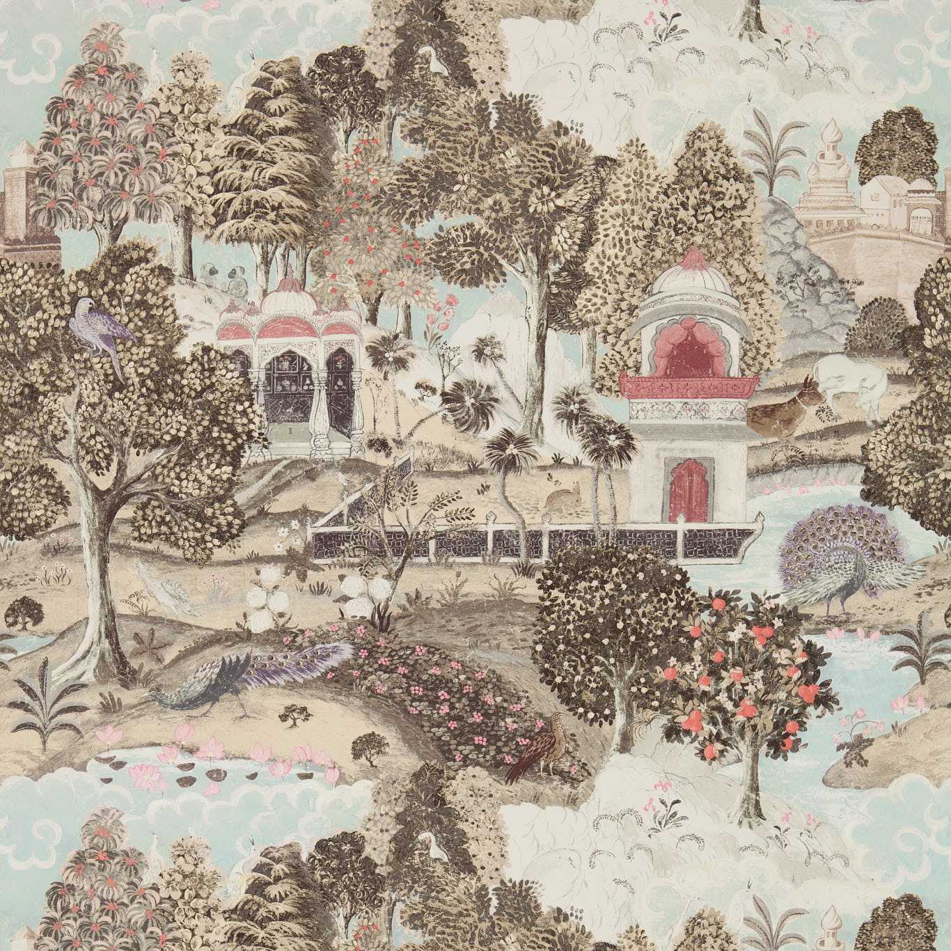 Peacock Garden Wallpaper - Linen/Silver - Zoffany - ZJAI311742 - Morris Wallpaper