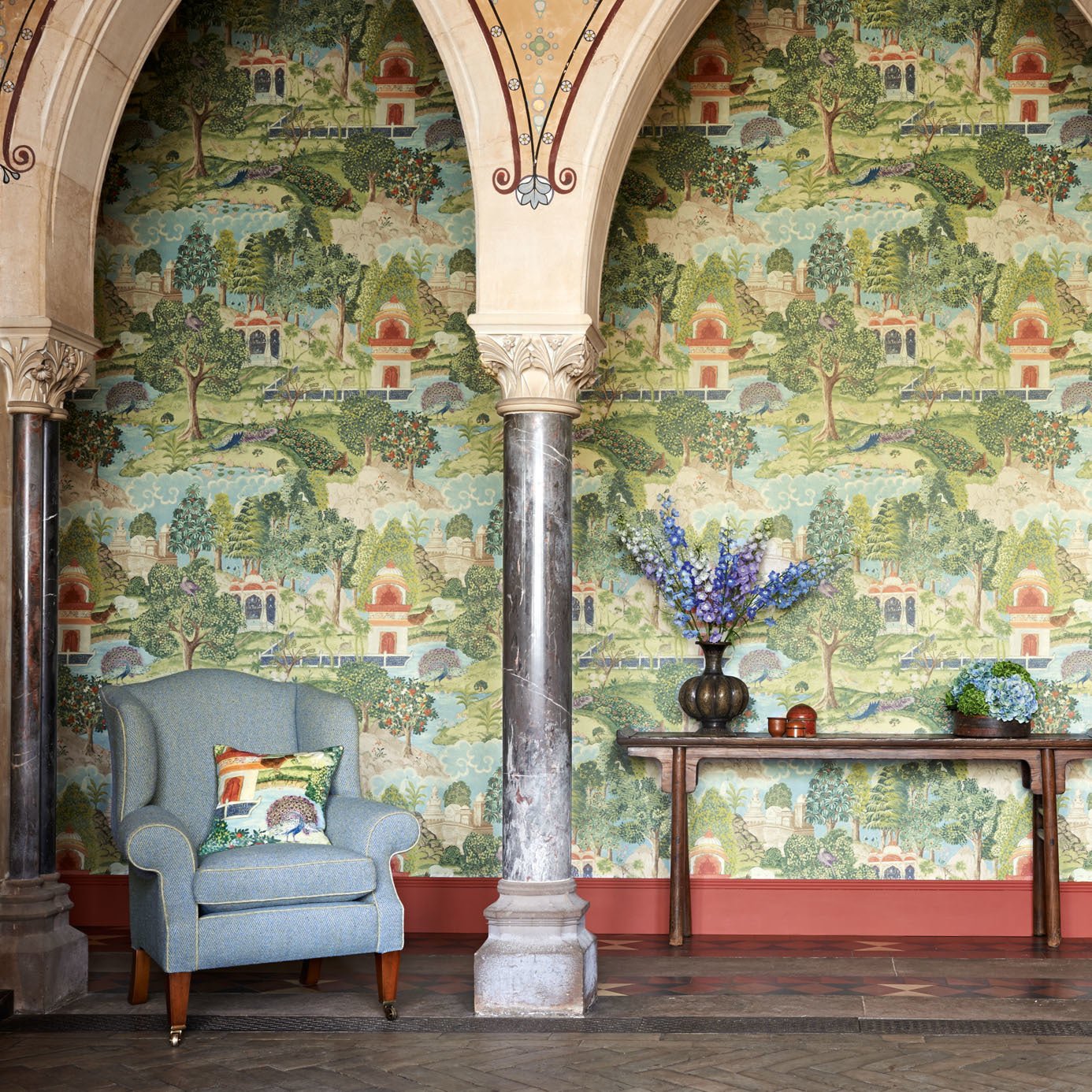 Peacock Garden Wallpaper - Linen/Silver - Zoffany - ZJAI311742 - Morris Wallpaper