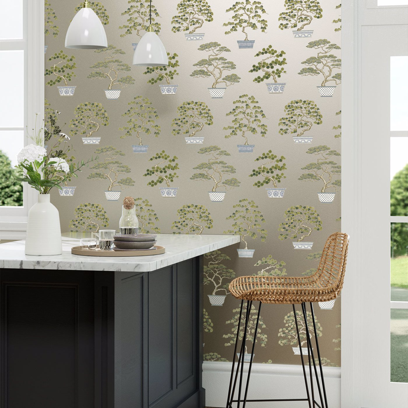 Penjing Wallpaper - Scallion Green - Sanderson - DWAW217108 - Morris Wallpaper