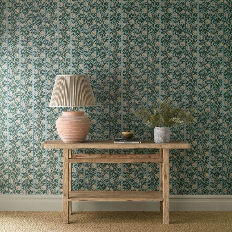 Peony Trellis Wallpaper - Soft Blue/Nettle - Morris & Co - 217569 - Morris Wallpaper