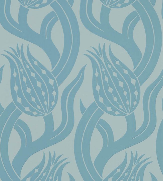 Persian Tulip Wallpaper - Blue Stone - ZHIW312997 - Zoffany - Morris Wallpaper