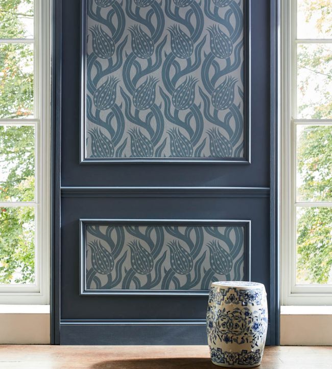 Persian Tulip Wallpaper - Blue Stone - ZHIW312997 - Zoffany - Morris Wallpaper