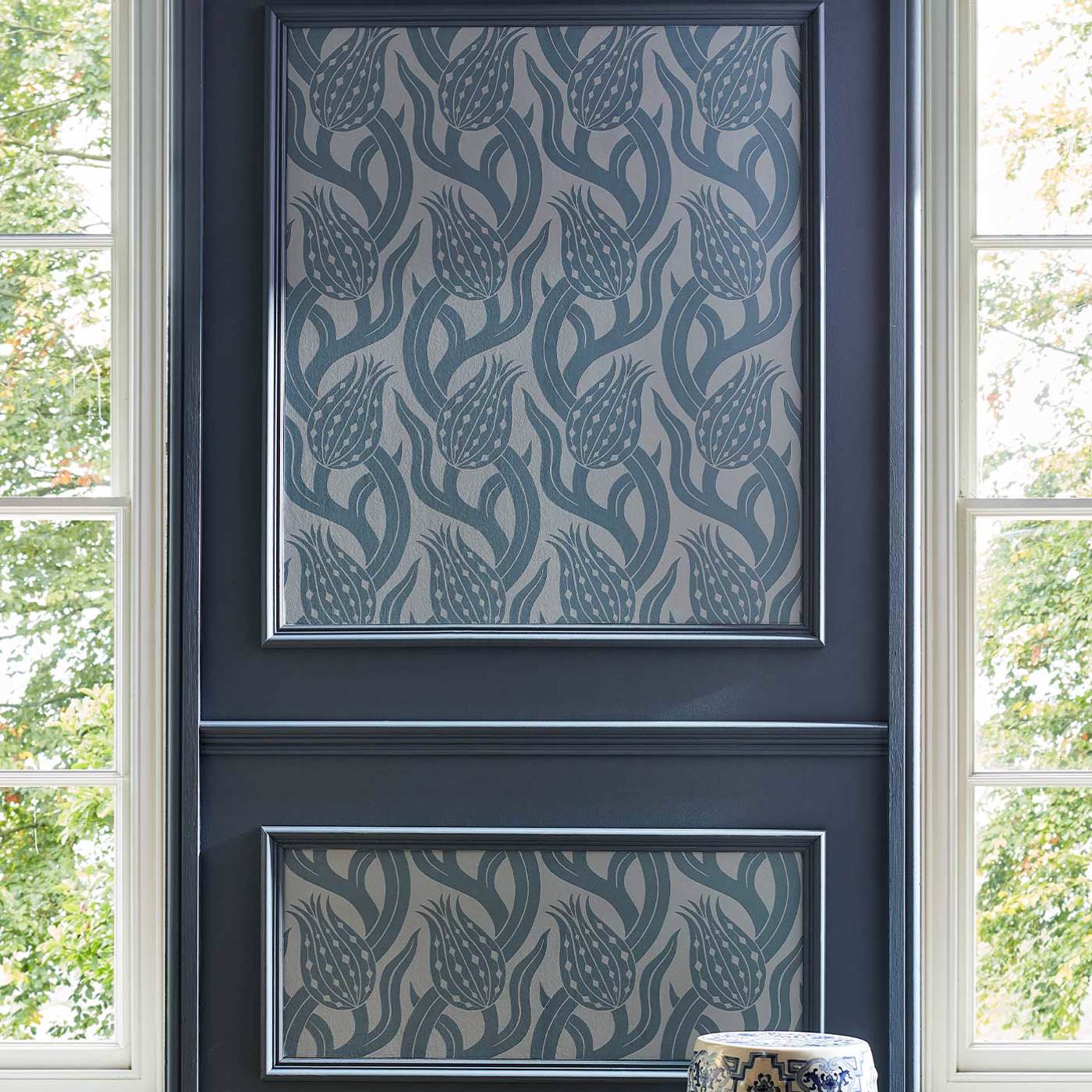 Persian Tulip Wallpaper - Blue Stone - ZHIW312997 - Zoffany - Morris Wallpaper