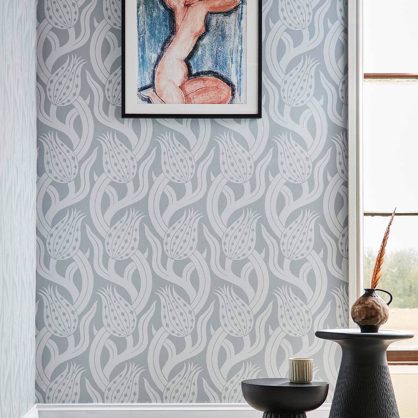 Persian Tulip Wallpaper - Quartz Grey - ZHIW312995 - Zoffany - Morris Wallpaper