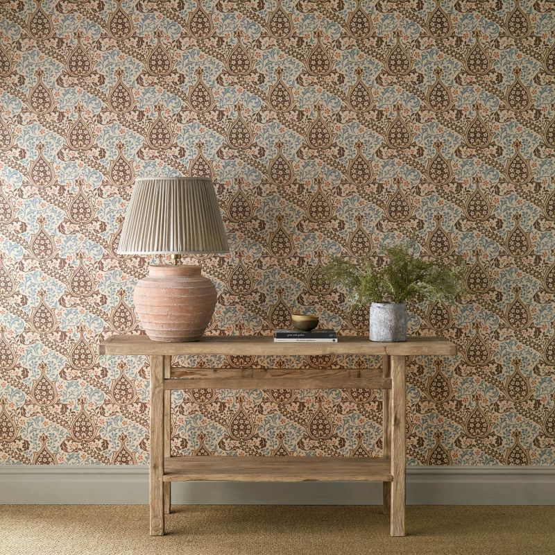 Persian Tulip Wallpaper - Umber/Mineral Blue - Morris & Co - 217598 - Morris Wallpaper