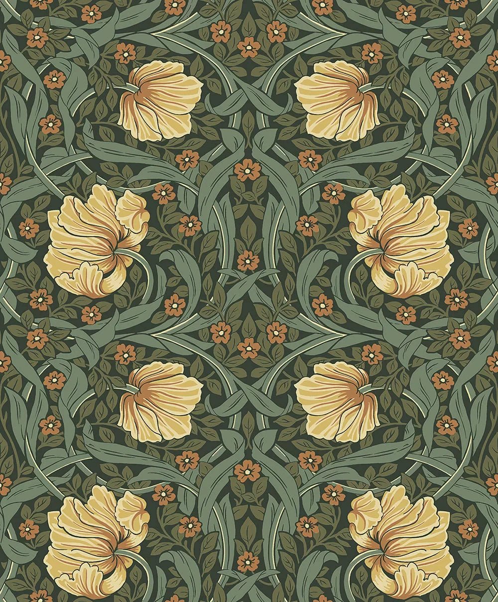 Pimpernel Garden Wallpaper - Meadow Green & Amber - NextWall - NW54204 - Morris Wallpaper