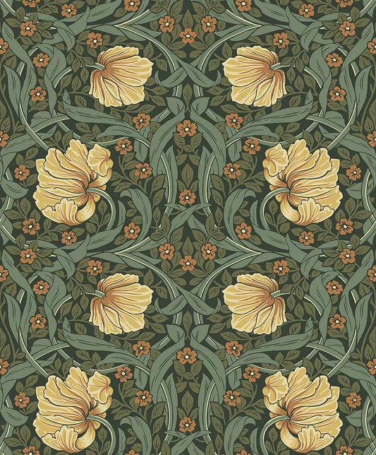 Pimpernel Garden Peel & Stick Wallpaper - Meadow Green & Amber - NW54204