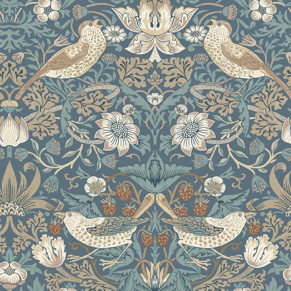 140503 - Strawberry Thief Wallpaper - Washed Blue - William Morris