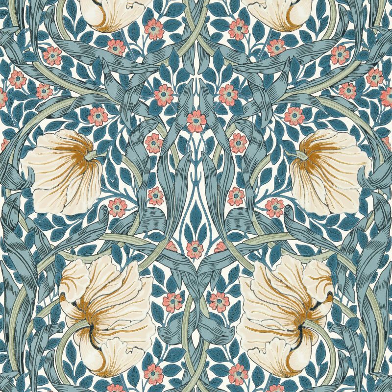 Pimpernel Wallpaper - Woad/Coral - 217363 - Morris & Co