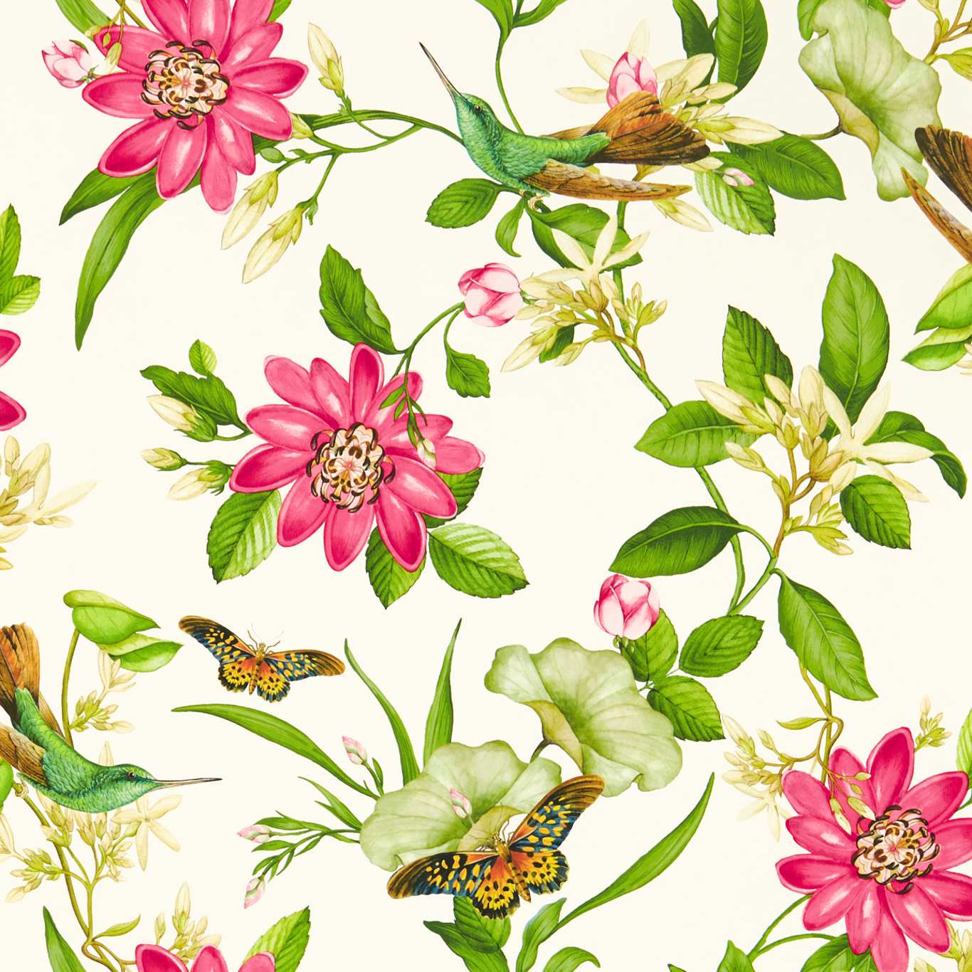 Pink Lotus Wallpaper - Ivory - Clarke & Clarke - W0132/02 - Morris Wallpaper