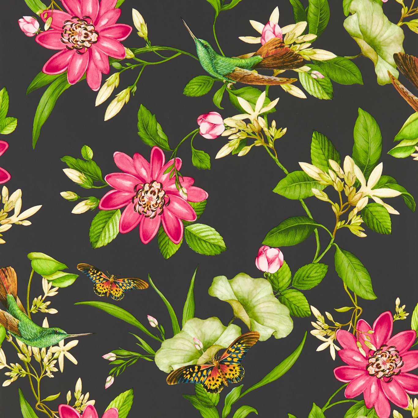 Pink Lotus Wallpaper - Noir - Clarke & Clarke - W0132/03 - Morris Wallpaper