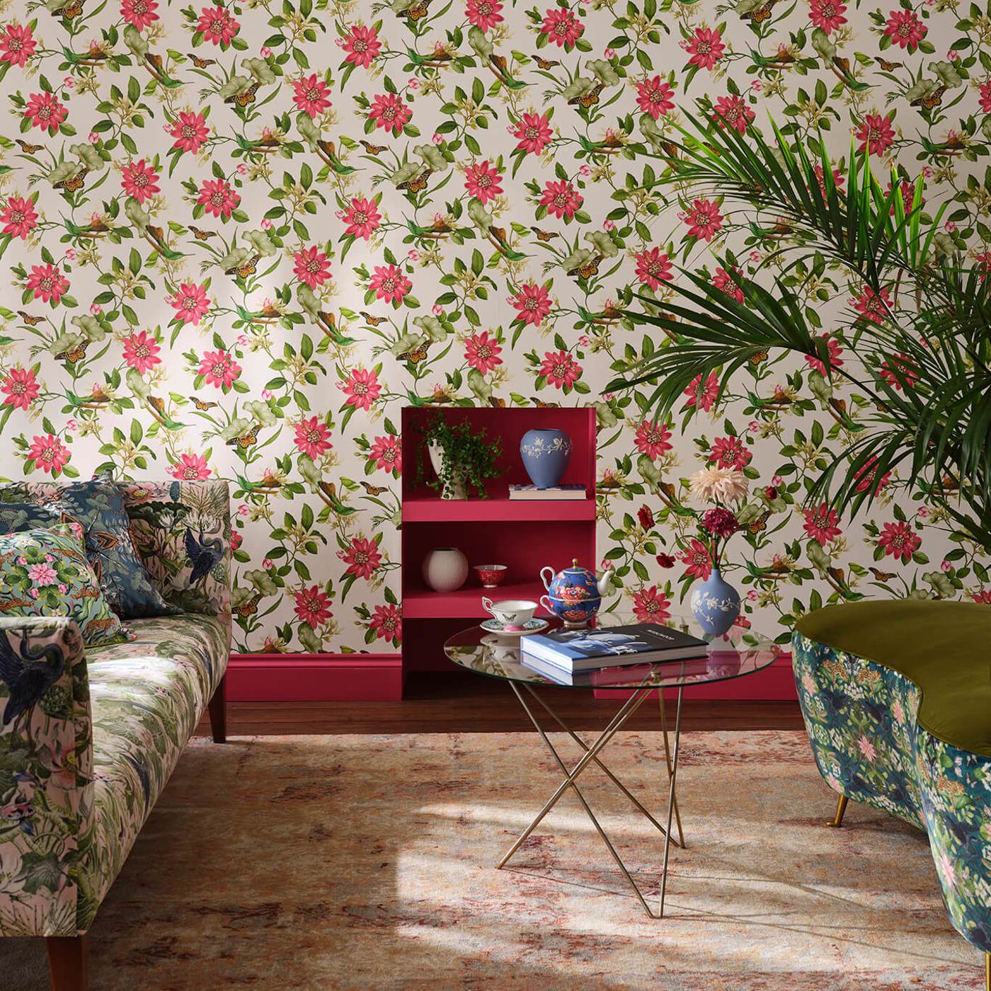Pink Lotus Wallpaper - Noir - Clarke & Clarke - W0132/03 - Morris Wallpaper