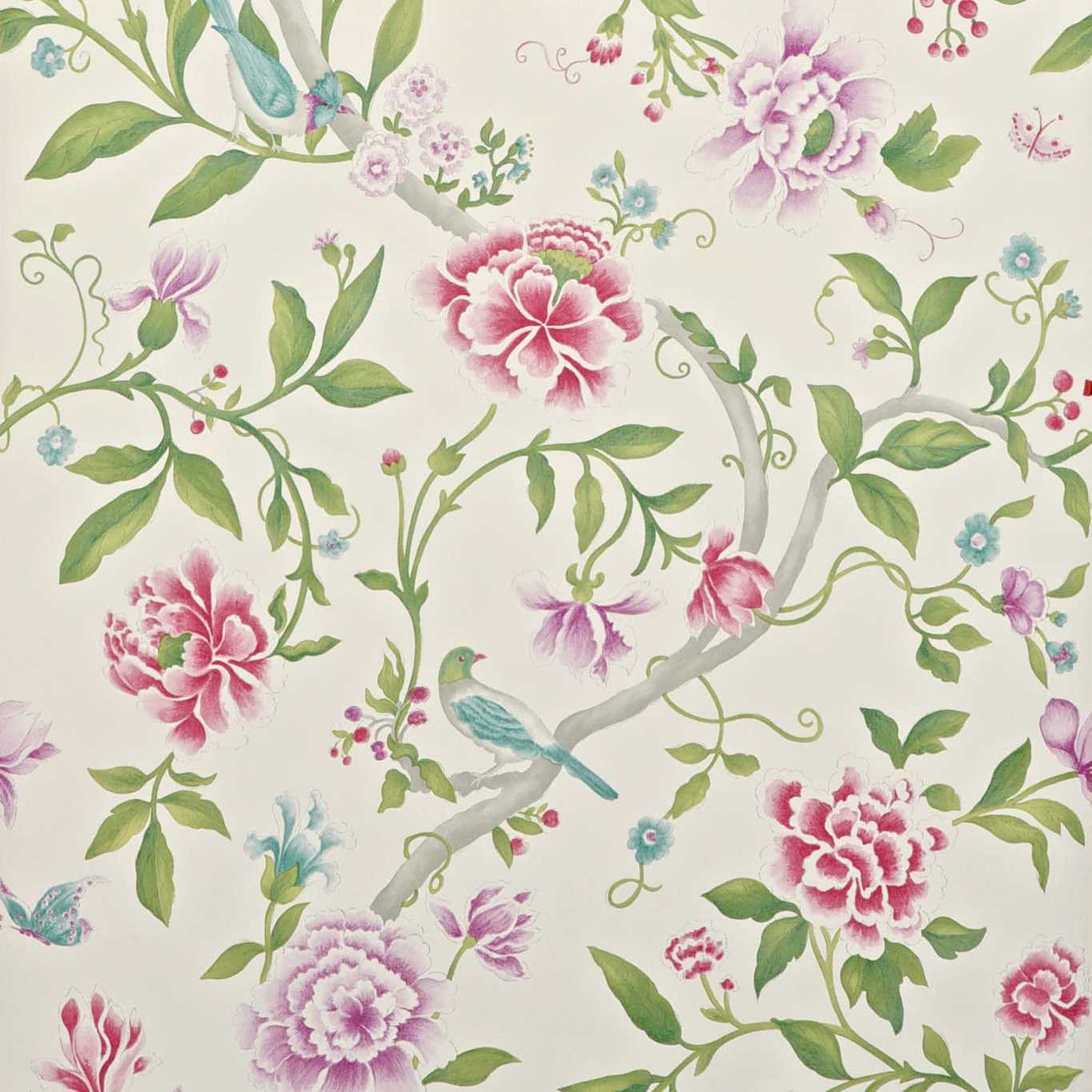 Porcelain Garden Wallpaper - Magenta/Leaf Green - DCAVPO106 - Sanderson - One Sixty - Morris Wallpaper