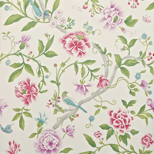 Porcelain Garden Wallpaper - Magenta/Leaf Green - DCAVPO106
