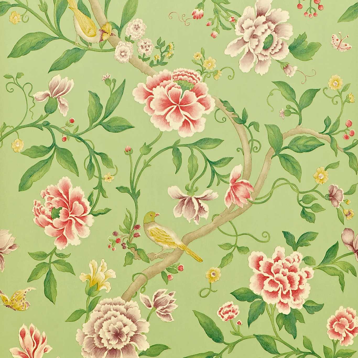 Porcelain Garden Wallpaper - Rose/Fennel - DCAVPO101 - Sanderson - One Sixty - Morris Wallpaper