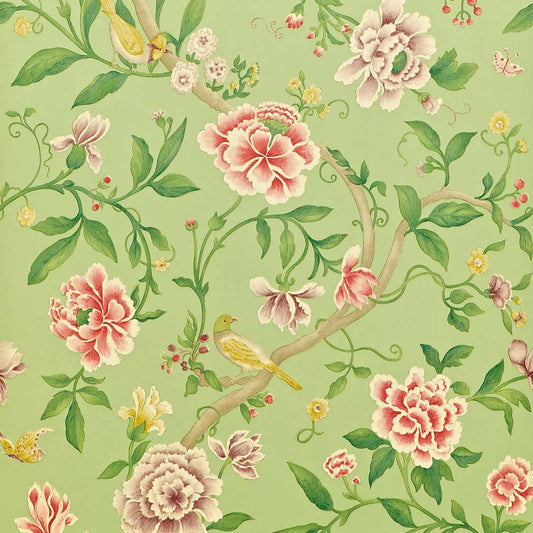 Porcelain Garden Wallpaper - Rose/Fennel - DCAVPO101 - Sanderson - One Sixty - Morris Wallpaper