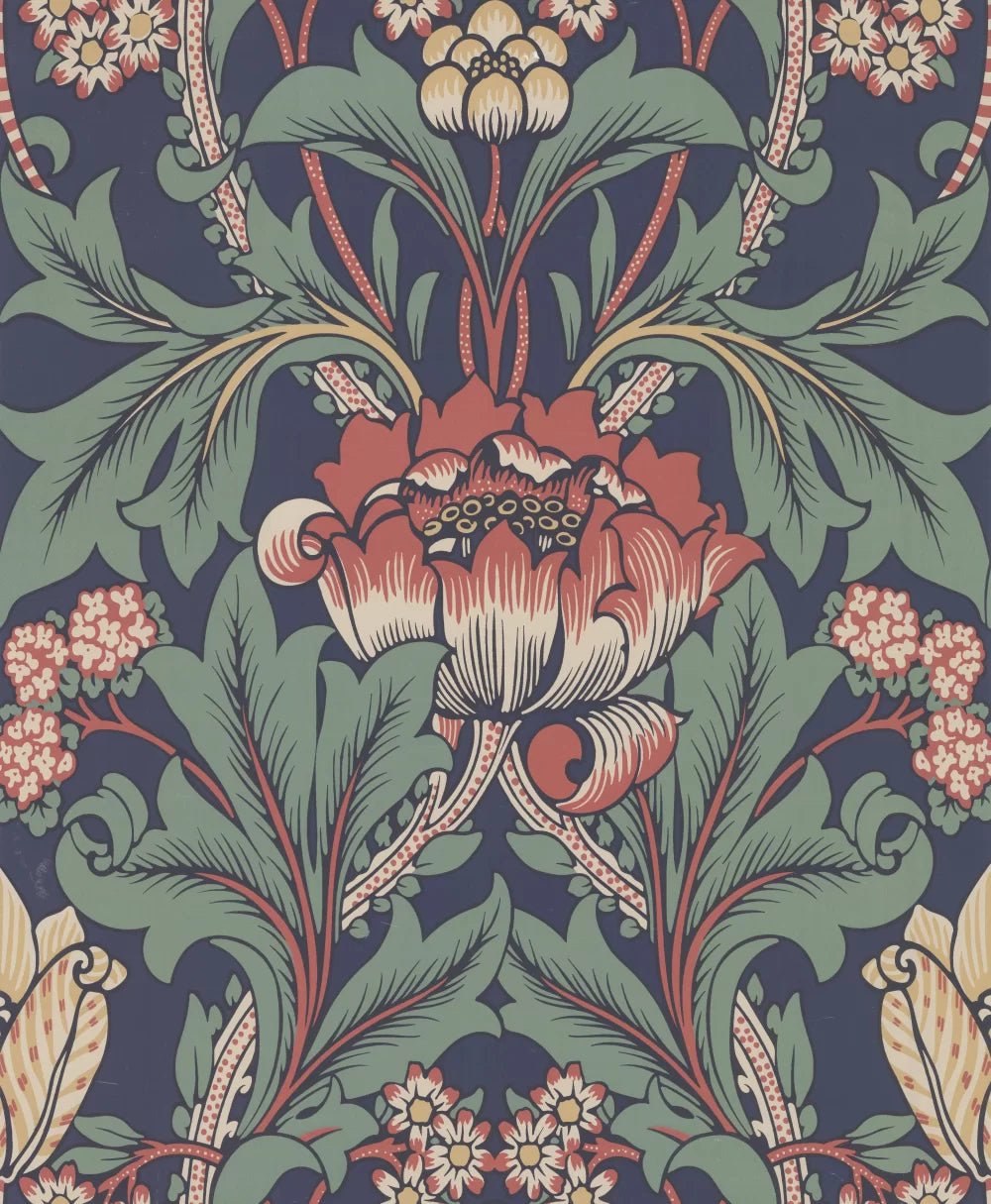 Primrose Floral Wallpaper - Navy Blue - NextWall - NW44402 - Morris Wallpaper