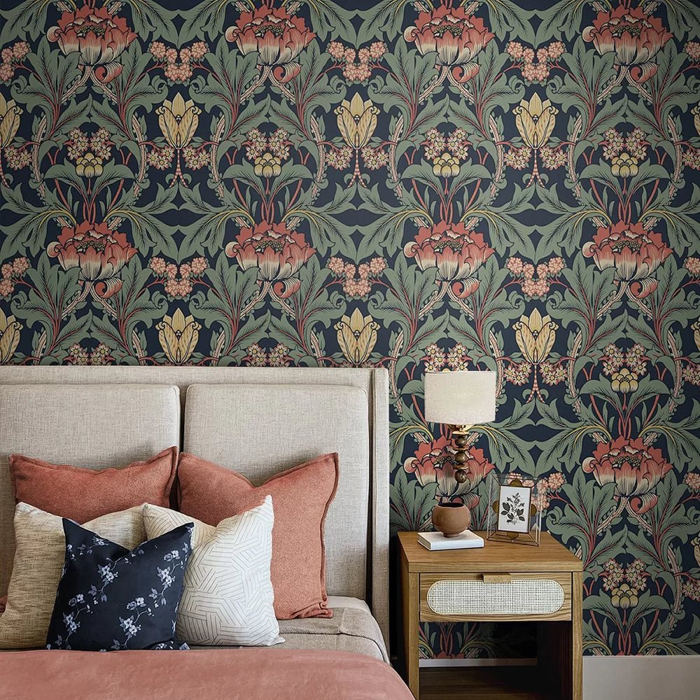 Primrose Floral Wallpaper - Navy Blue - NextWall - NW44402 - Morris Wallpaper