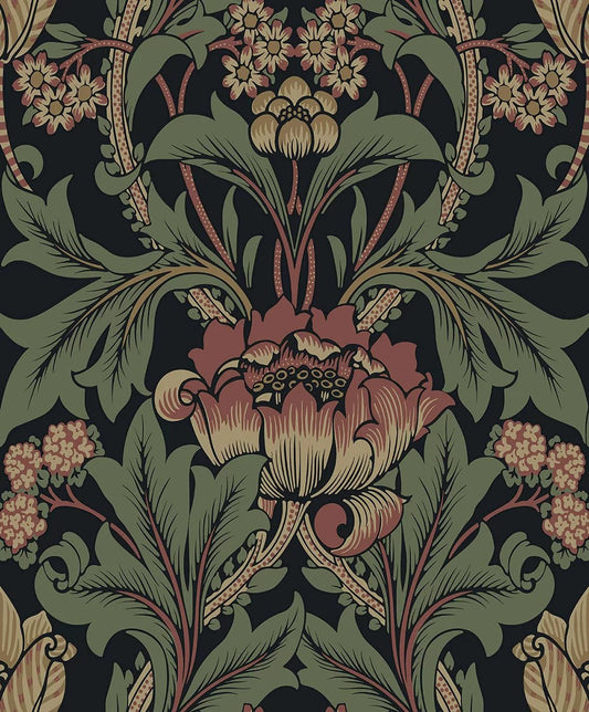 Primrose Floral Wallpaper - Wrought Iron & Clay - NextWall - NW44401 - Morris Wallpaper