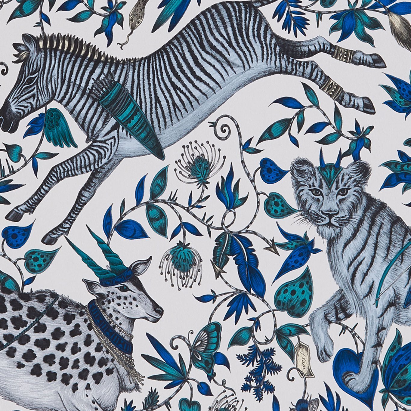 Protea Wallpaper - Blue - Clarke & Clarke - W0119/01 - Morris Wallpaper
