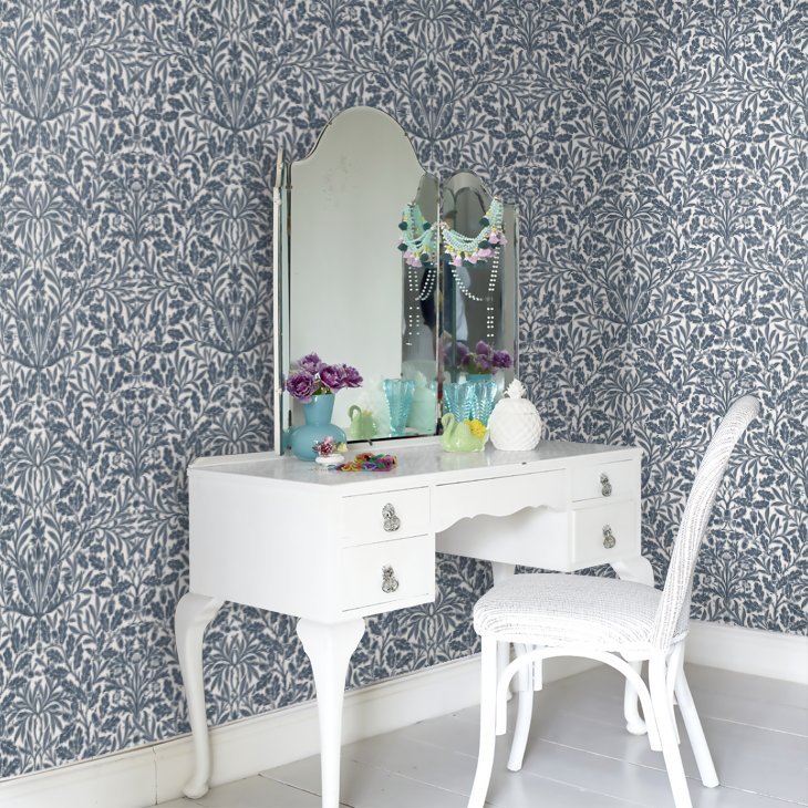 Pure Acorn Wallpaper - Denim Blue - 217400 - Morris Wallpaper WD - Morris Wallpaper