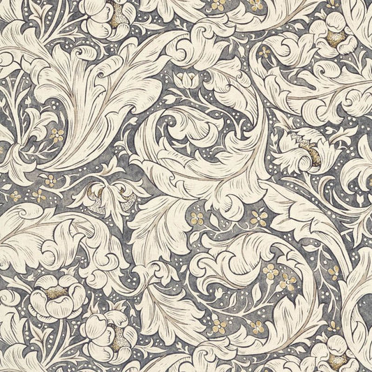 Pure Bachelors Button Print Fabric - Black Ink - Morris & Co - 226485 - Premier Wallcovering
