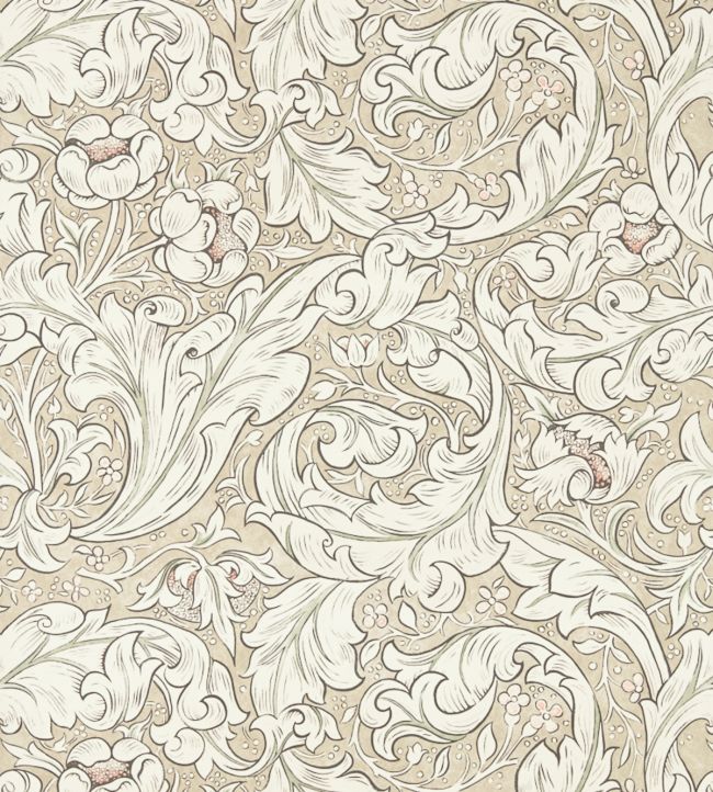 Pure Bachelors Button Wallpaper - Linen/Coral - DMPU216051 - Morris & Co - Morris Wallpaper