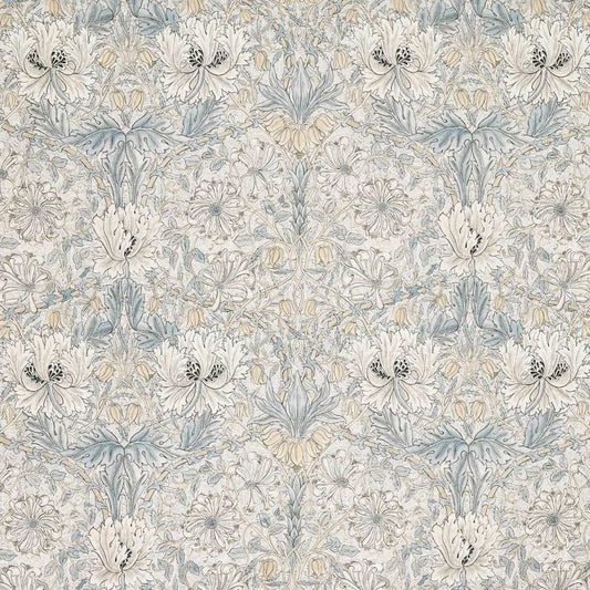 Pure Honeysuckle & Tulip Sheer Wide Width Fabric - Soft Blue/Linen - Morris & Co - 227300 - Premier Wallcovering