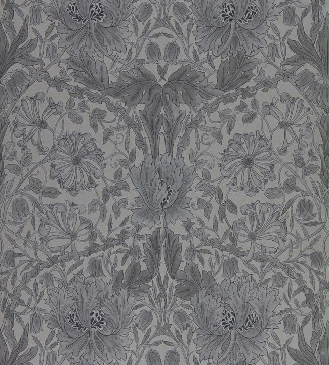 Pure Honeysuckle & Tulip Wallpaper - Black Ink - DMPN216523 - Morris & Co - Morris Wallpaper