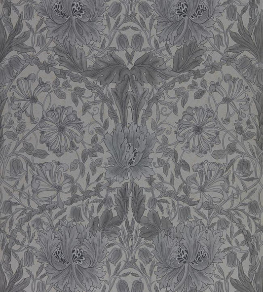 Pure Honeysuckle & Tulip Wallpaper - Black Ink - DMPN216523 - Morris & Co - Morris Wallpaper