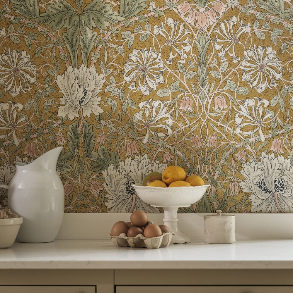 Pure Honeysuckle & Tulip Wallpaper - Gold - 217384 - Morris Wallpaper WD
